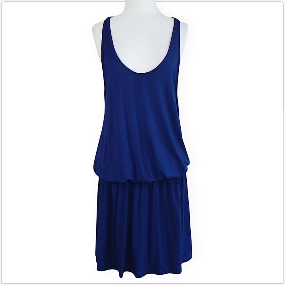 Rachel Pally ShopBop Dark Blue Navy Smocked Waist Blouson Tank Stretch Dress M